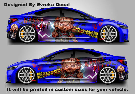 Chucky Car Stickers, Halloween, Wanna Play? Horror Movie Character Car Decor, Scary Movie - Evreka Decal
