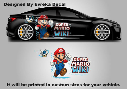 Super Mario Car Side Wrap, Full Color Graphics, Vinyl Livery Decal fit any car, Universal Size, Car Wrap - Anime Cartoon - Evreka Decal