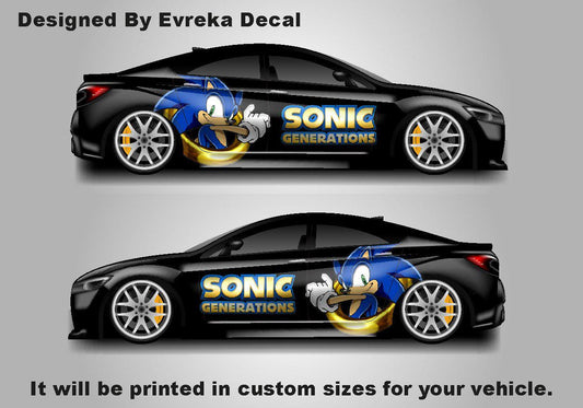 Sonic the Hedgehog Car Side Wrap, Full Color Graphics, Vinyl Livery Decal fit any car, Universal Size, Car Wrap - Evreka Decal