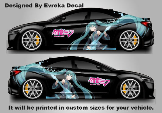 Hatsune Miku Car Decal – Anime Girl Car Wrap Sticker – Vocaloid Itasha Side Graphic – Large Vehicle Vinyl – Custom Size Anime Car Sticker - Evreka Decal