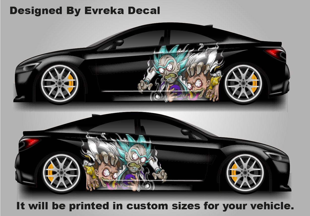 Rick and Morty Car Decal, Zombie Rick and Morty Vinyl Wrap, Custom Size Side Body Graphic, Anime Car Sticker, Itasha Style Vehicle Livery - Evreka Decal