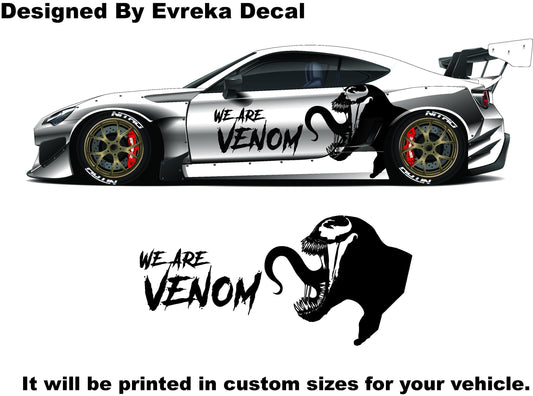 2x VENOM Superhero, Villain Inspired Car Side Sticker, Universal Size, Car Decal Wrap (Both Sides) - Evreka Decal