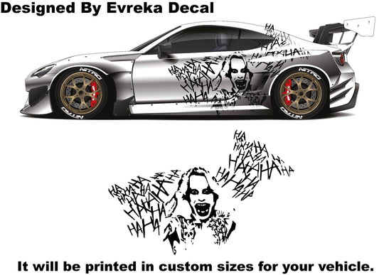 2 x Joker, Ha Ha Ha, the greatest villain ever, JOKER, Super Hero Villain Inspired Car Side Decal, Universal Size, Cast Vinyl Wrap - Evreka Decal