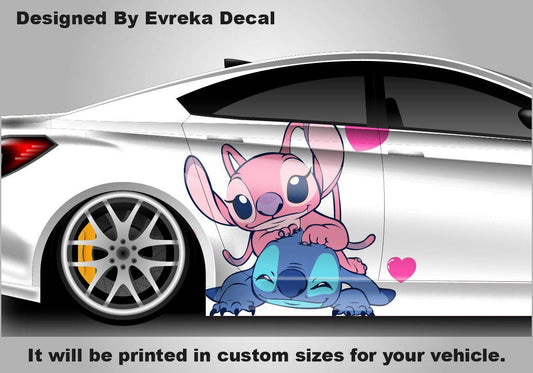 Stitch Pink And Blue, Car Livery, Cast Vinyl Wrap, Universal Size, Car Wrap, Car Decal, Car Foil Design, Car Livery - Evreka Decal