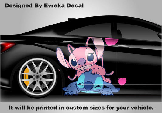 Stitch Pink And Blue, Car Livery, Cast Vinyl Wrap, Universal Size, Car Wrap, Car Decal, Car Foil Design, Car Livery - Evreka Decal