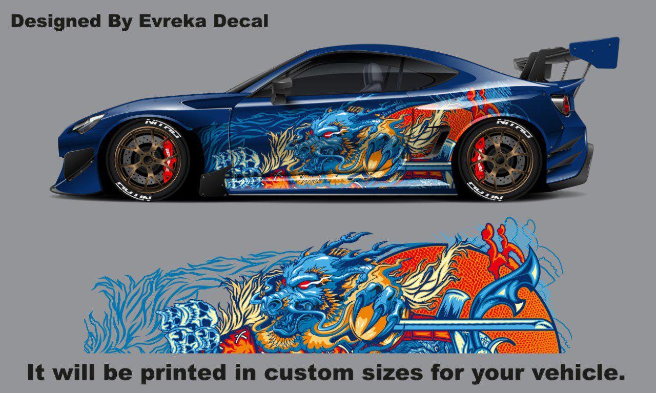 Dragon japanese style, , Car Livery, Cast Vinyl Wrap, Universal Size, Car Wrap, Car Foil Design - Evreka Decal