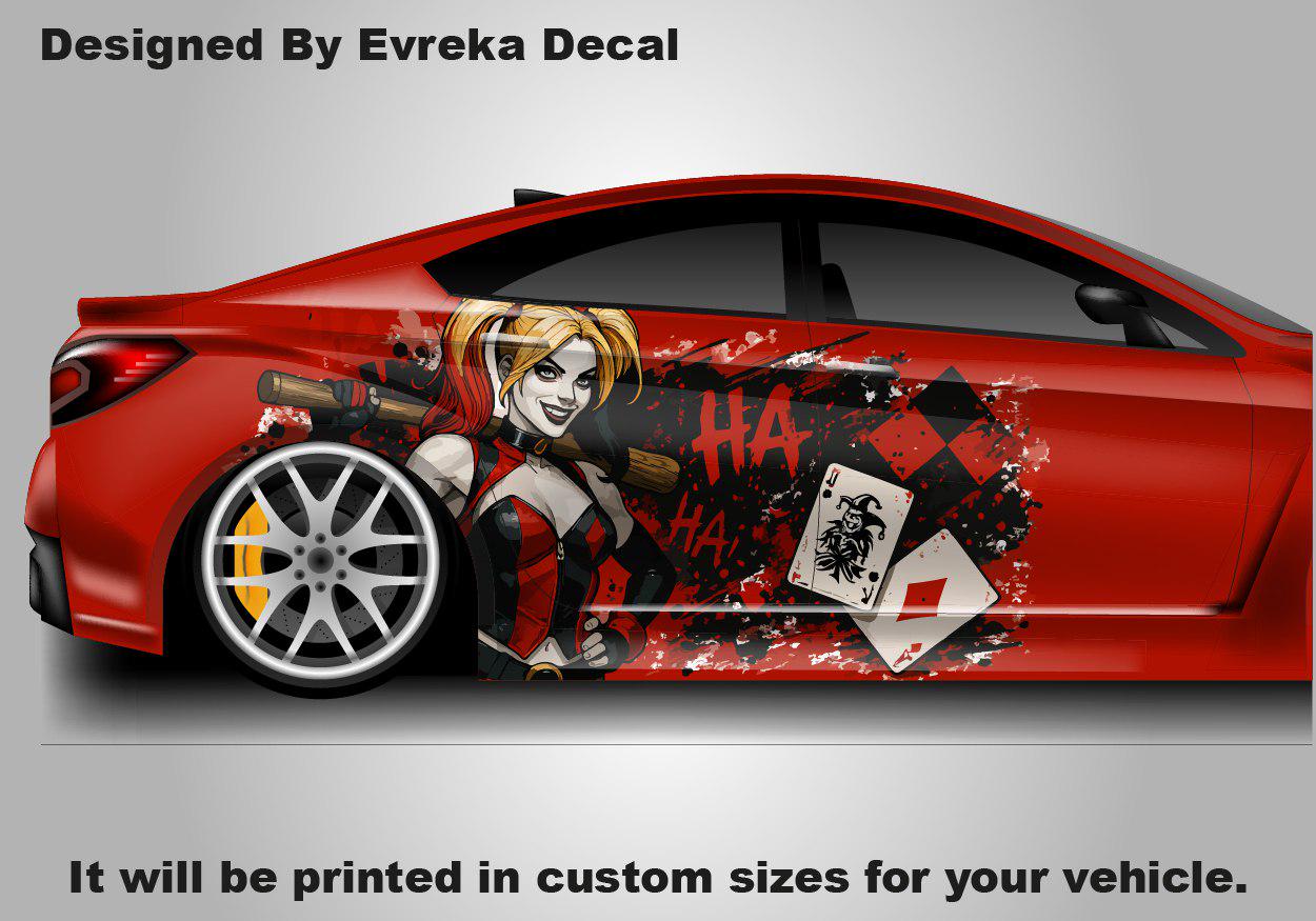 Harley Quinn, Car Livery, Cast Vinyl Wrap, Universal Size, Car Wrap, Car Decal, Car Foil Design - Evreka Decal