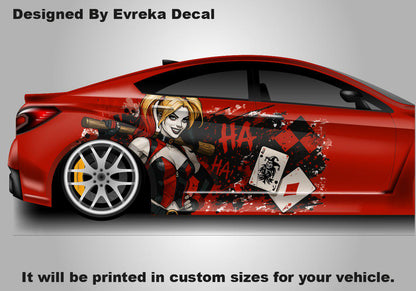 Harley Quinn, Car Livery, Cast Vinyl Wrap, Universal Size, Car Wrap, Car Decal, Car Foil Design - Evreka Decal