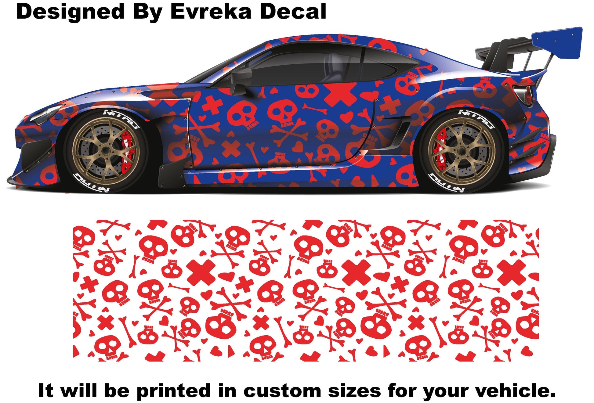 x2 Large Skull Side Graphic Splash, Large decal for Charger, Challenger, Mustang, Camaro, Honda - Evreka Decal