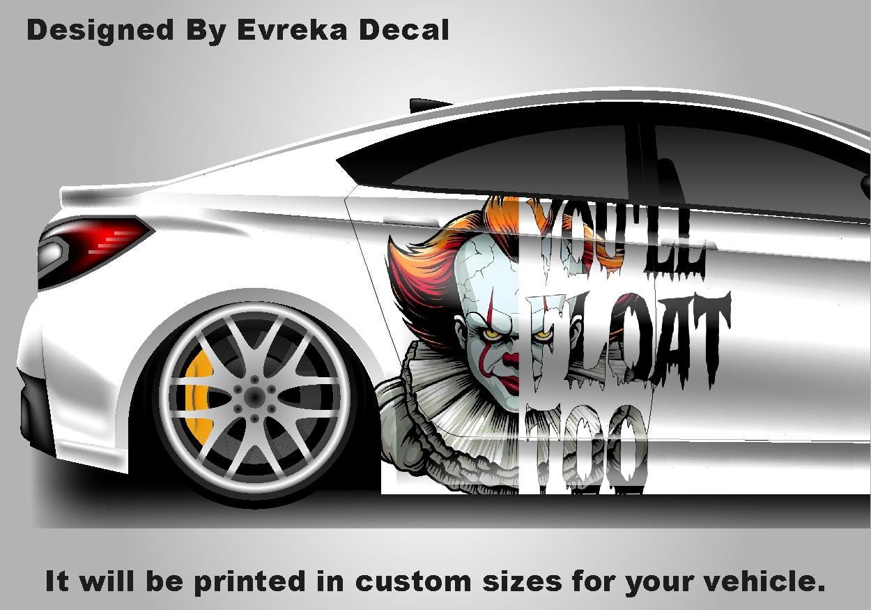 Halloween Pennywise IT, Horrorclown, Car Livery, Cast Vinyl Wrap, Universal Size, Car Wrap • Passenger Side / One Pcs - Evreka Decal