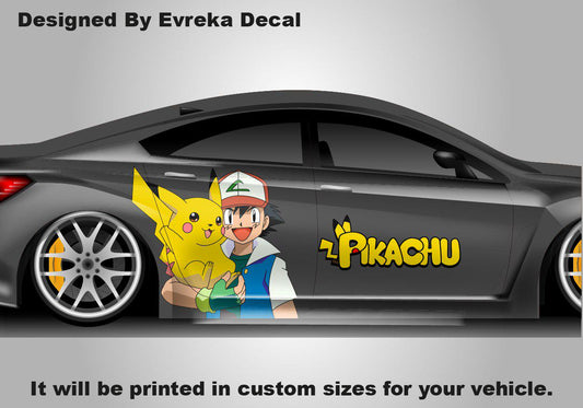 Pikachu And Ash Car Decals: Car Vinyl | Hood And Car Side Decal | Comics character, Pokemon character, Designed Car Livery, Cast Vinyl Wrap - Evreka Decal