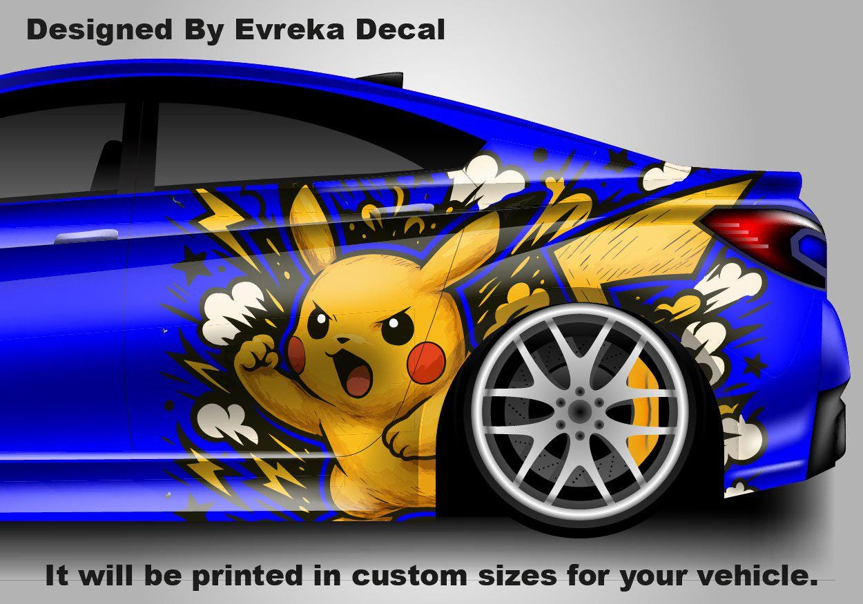 Pikachu Car Decals: Car Vinyl | Hood And Car Side Decal | Comics character, Pokemon character, Designed Car Livery, Cast Vinyl Wrap - Evreka Decal