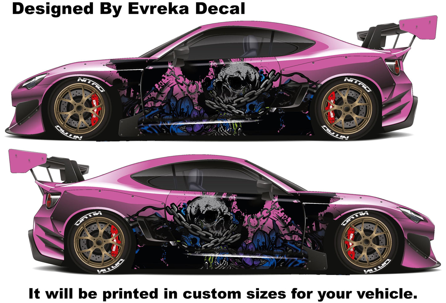 Large Skull Side Graphic Splash, Large decal for Charger, Challenger, Mustang, Camaro, Honda - Evreka Decal