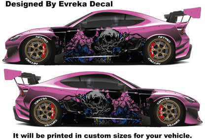 Large Skull Side Graphic Splash, Large decal for Charger, Challenger, Mustang, Camaro, Honda - Evreka Decal