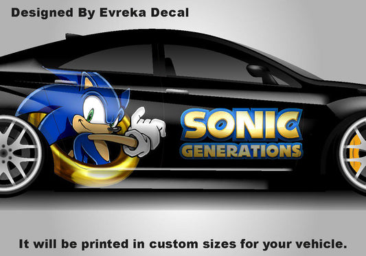 Sonic the Hedgehog Car Side Wrap, Full Color Graphics, Vinyl Livery Decal fit any car, Universal Size, Car Wrap - Evreka Decal