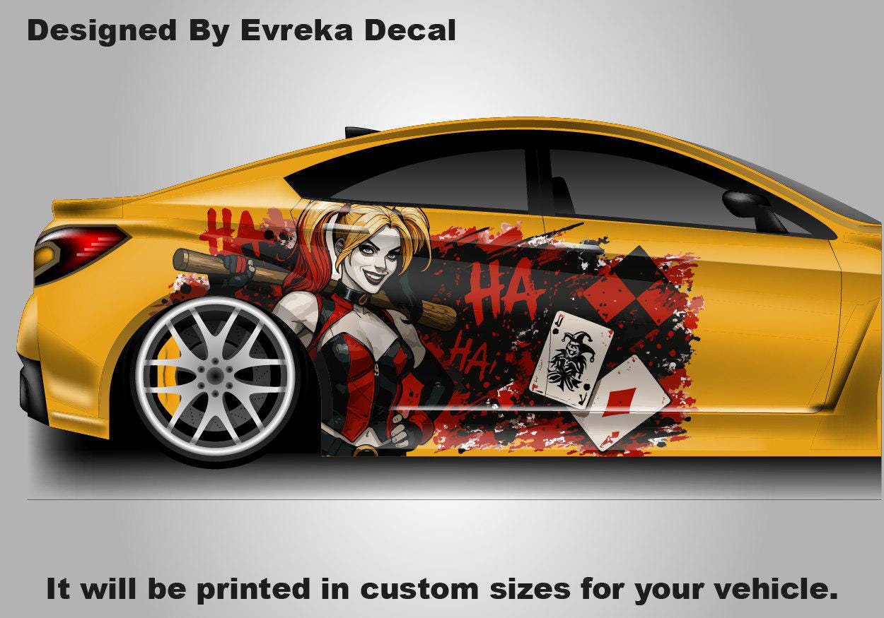 Harley Quinn, Car Livery, Cast Vinyl Wrap, Universal Size, Car Wrap, Car Decal, Car Foil Design - Evreka Decal