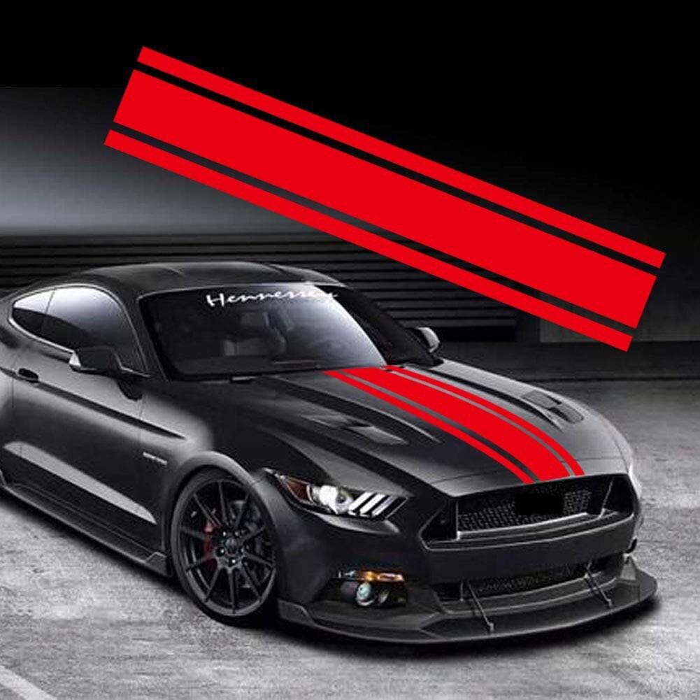 Leasinder 49”x 8.7” Car Hood Stripe Sticker Auto Racing Stripes Body Side Decal Hood Stripe Decal Vinyl Stripe Sticker Decoration for Car - Evreka Decal