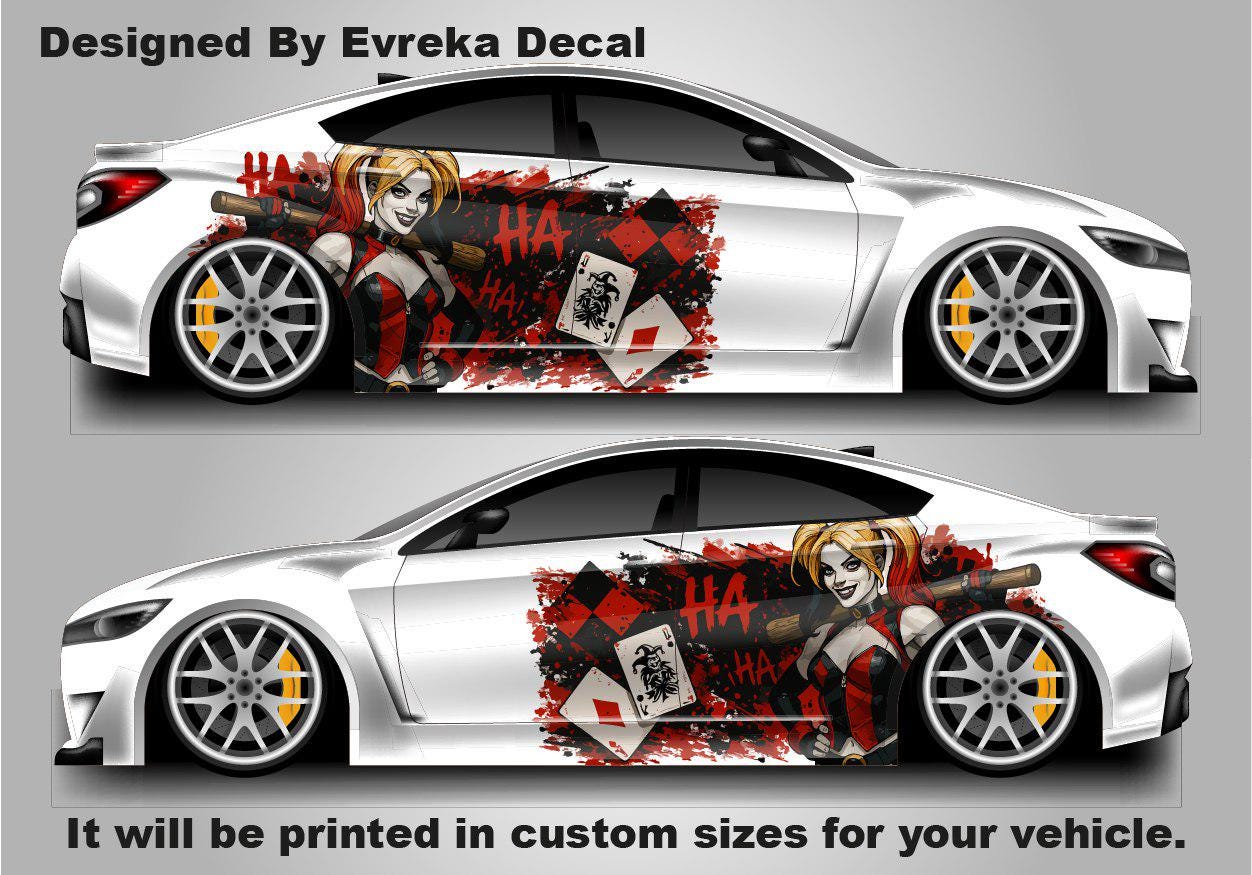 Harley Quinn, Car Livery, Cast Vinyl Wrap, Universal Size, Car Wrap, Car Decal, Car Foil Design - Evreka Decal