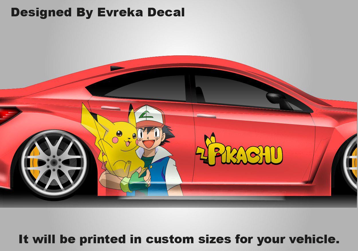 Pikachu And Ash Car Decals: Car Vinyl | Hood And Car Side Decal | Comics character, Pokemon character, Designed Car Livery, Cast Vinyl Wrap - Evreka Decal