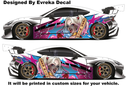 Harley Quinn Car Side Wrap Full Color Graphics Vinyl Livery Decal Villain Sticker fit any car - Evreka Decal