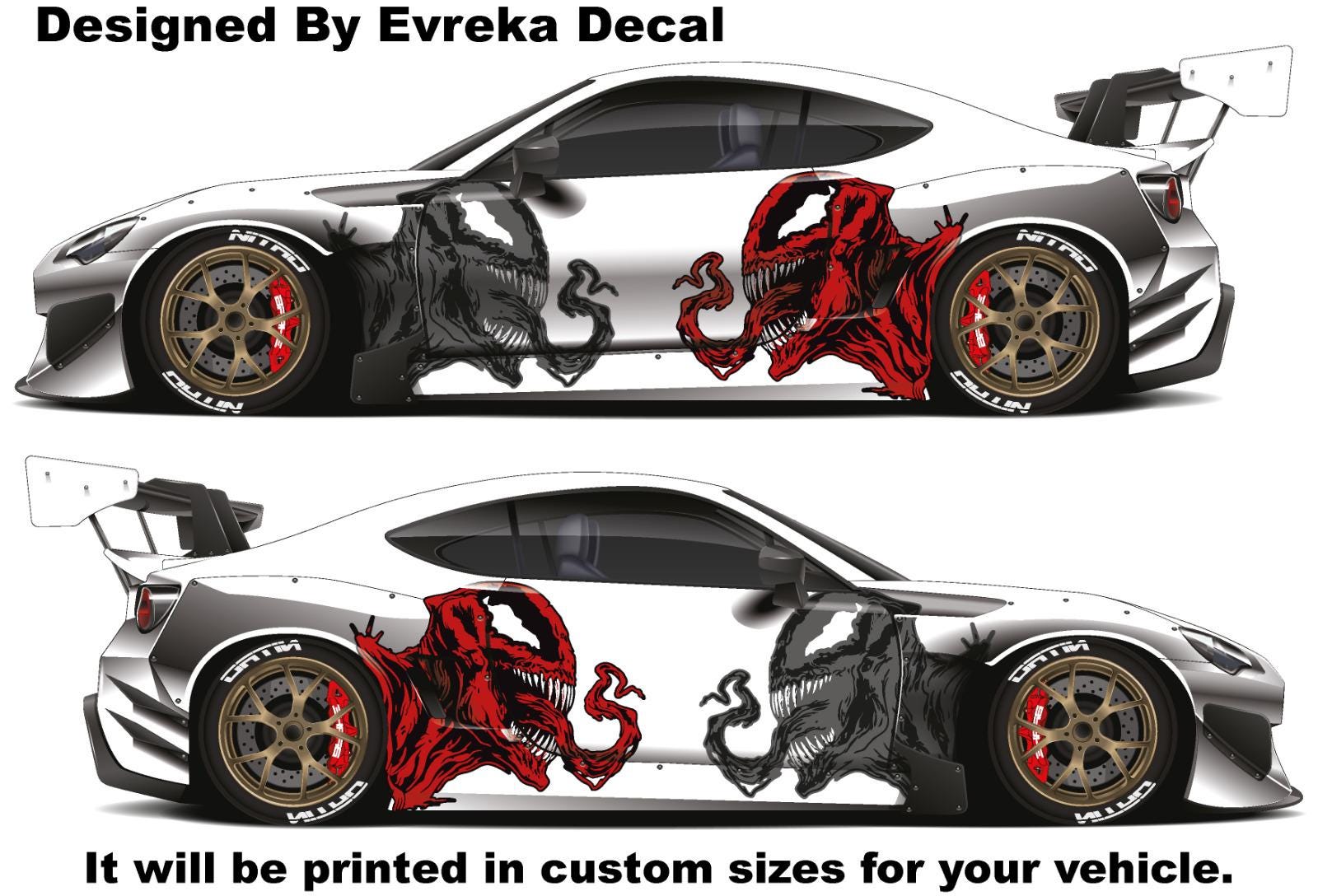 VENOM - CARNAGE Head Superhero, Villain Inspired Car Side Sticker, Universal Size, Car Decal Wrap - Evreka Decal