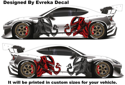VENOM - CARNAGE Head Superhero, Villain Inspired Car Side Sticker, Universal Size, Car Decal Wrap - Evreka Decal