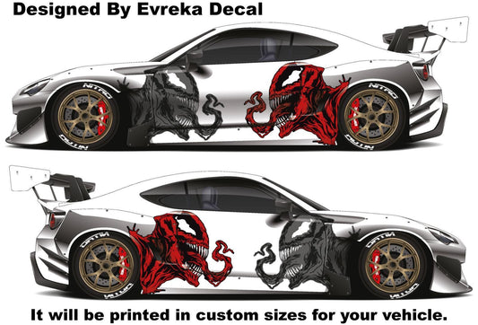 VENOM - CARNAGE Head Superhero, Villain Inspired Car Side Sticker, Universal Size, Car Decal Wrap - Evreka Decal