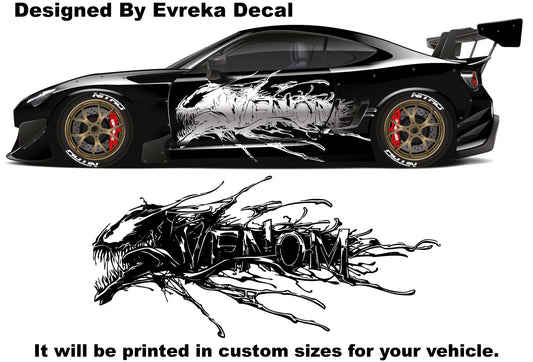 1x VENOM Superhero, Villain Inspired Car Side Sticker, Universal Size, Car Decal Wrap (One Side) - Evreka Decal