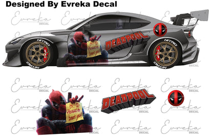 Deadpool Super Hero, Villain Inspired Car Side Decal, Universal Size, Cast Vinyl Wrap Active - Evreka Decal