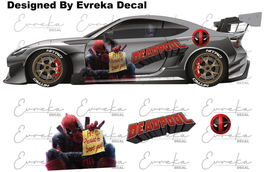 Deadpool Super Hero, Villain Inspired Car Side Decal, Universal Size, Cast Vinyl Wrap Active - Evreka Decal