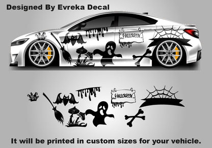 Halloween Car Side Decal: Bat & Ghost Design - Car Side Decal Car Livery - Evreka Decal
