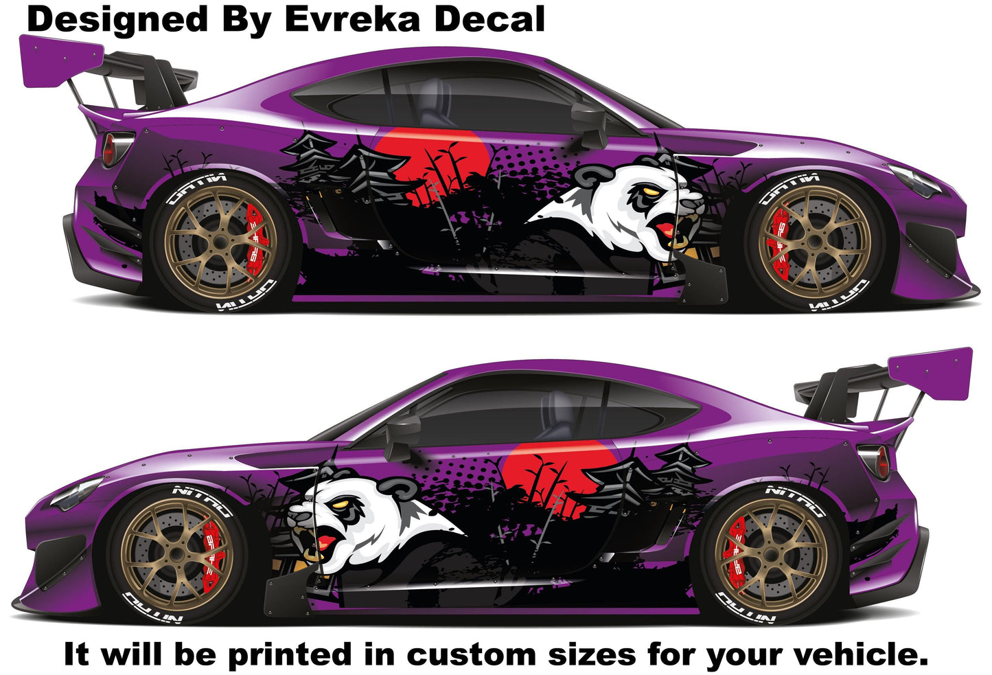 Panda | Anime Car Wrap | Anime Car Decals | Vinyl stickers | Large decal | Charger, Challenger, Mustang, Camaro, Anime Cartoon - Evreka Decal