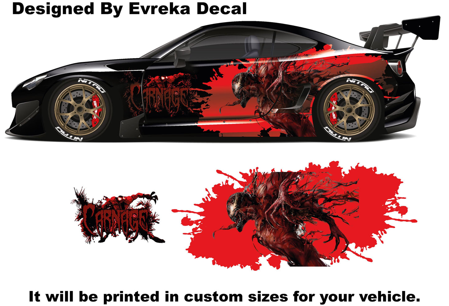 Venom Carnage, Car Livery, Cast Vinyl Wrap, Universal Size, Car Wrap, Car Decal, Car Foil Design - Evreka Decal