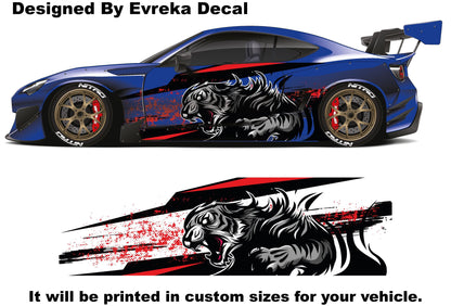 Angry Wrap Decal - Angry Tiger Decal - Side Body Tiger Decal- Special Decal - Mustang - Charger - Challenger - Camaro - Includes Both Side - Evreka Decal