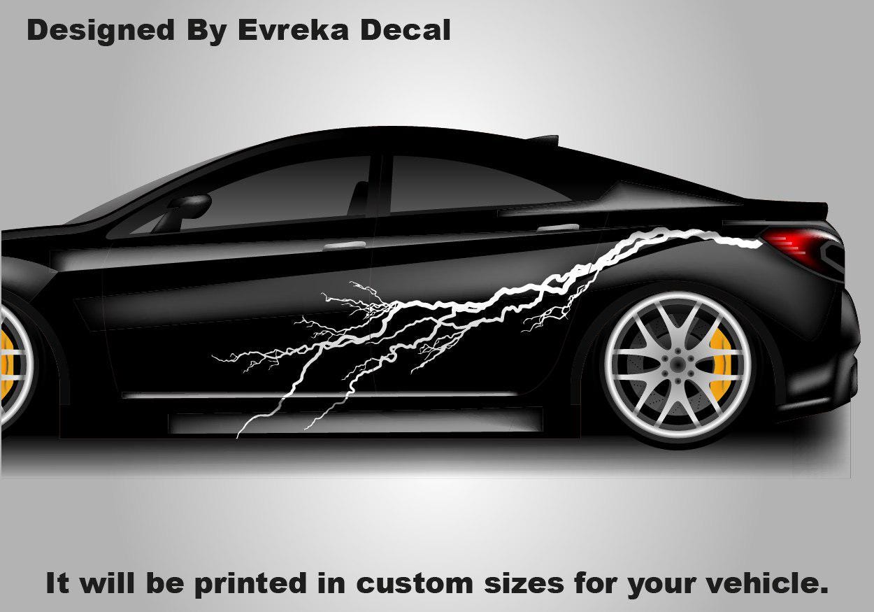 2x Lightning Bolt Car Decal: Large Vinyl Flash Sticker (Both Sides) - Evreka Decal