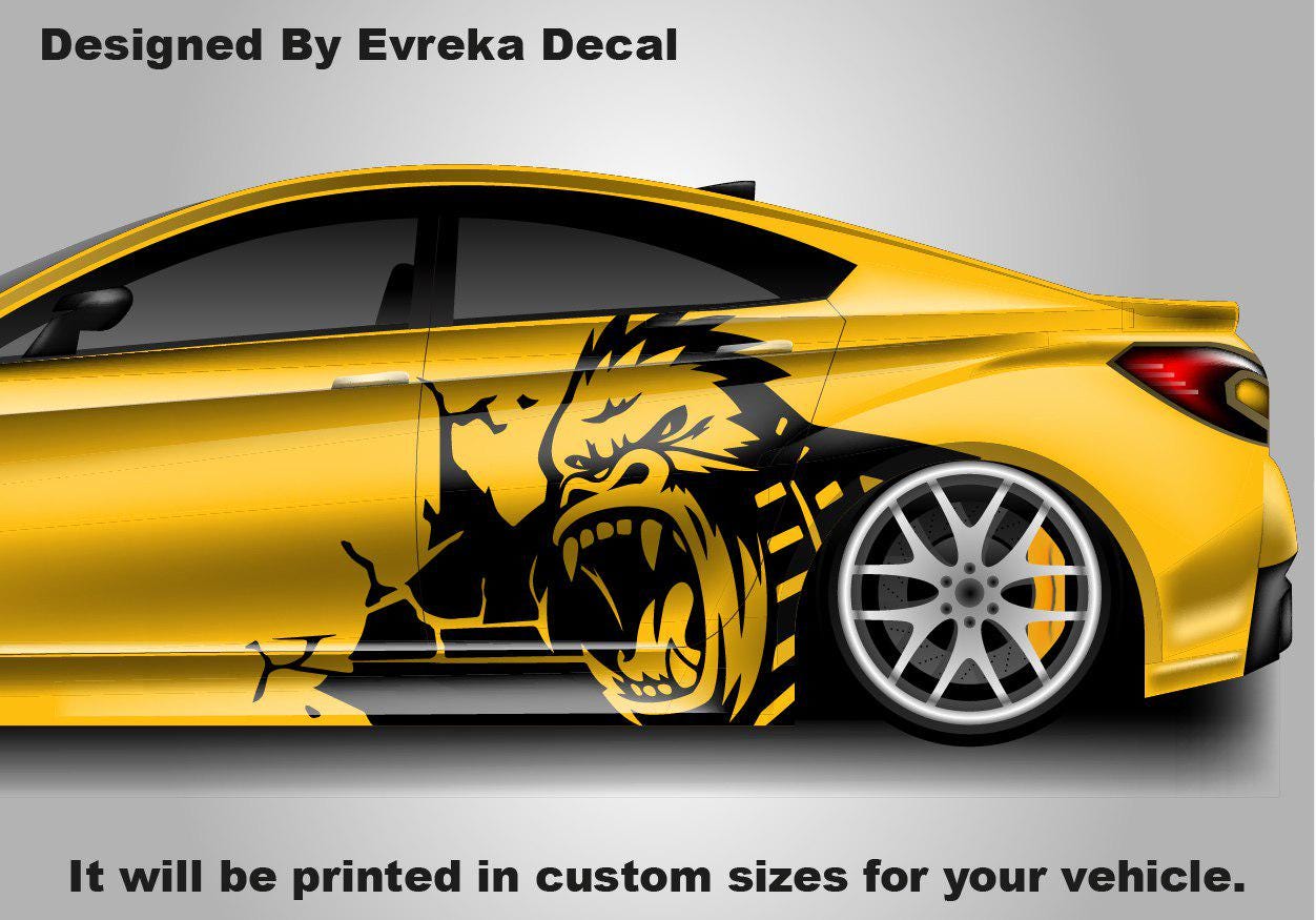 x2 Angry Gorilla Kong Sticker / Decal- INCLUDES BOTH Sides. Decal Sticker King Kong Growling Gorilla | Side of Car Graphic | Vinyl Decal | - Evreka Decal