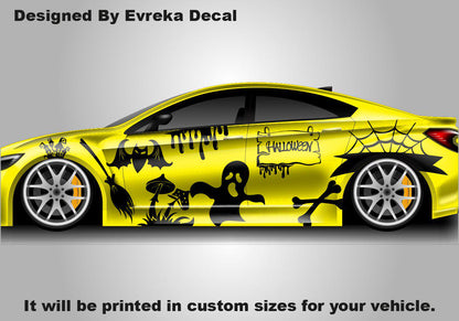 Halloween Car Side Decal: Bat & Ghost Design - Car Side Decal Car Livery - Evreka Decal