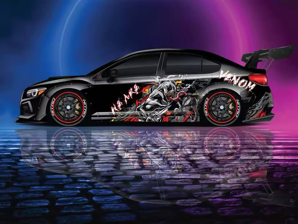 Venom New Design, American superhero the Marvel Comics character, Venom Designed Car Livery, Cast Vinyl Wrap, Universal Size, Car Wrap - Evreka Decal