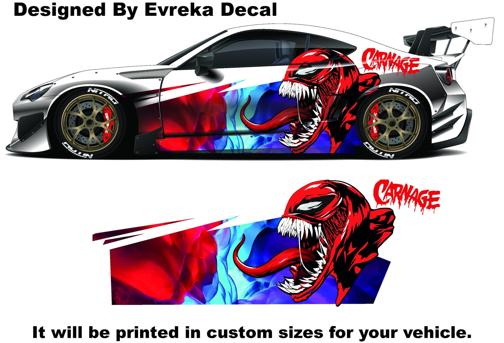Carnage Car decal , American superhero the Marvel Comics character, Carnage Designed Car Livery, Cast Vinyl Wrap, Universal Size, Car Wrap - Evreka Decal