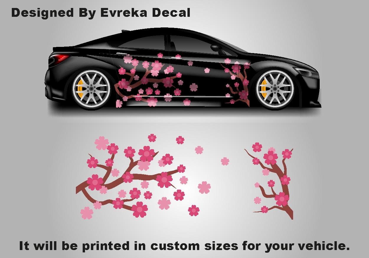 Sakura Cherry Blossom Car Livery, Japanese Theme Side Car Vinyl Livery, Universal Size - Evreka Decal
