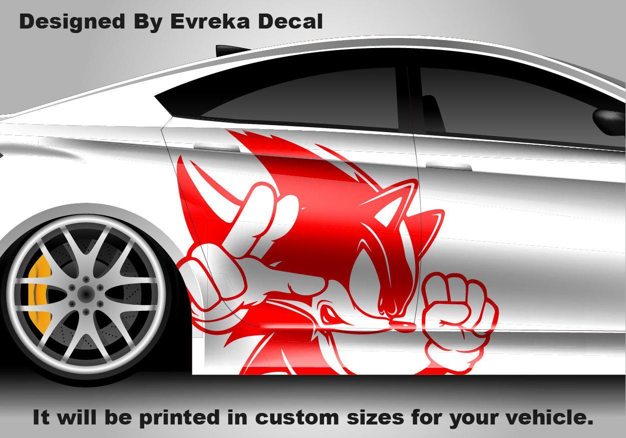 2X Sonic the Hedgehog Car Side Wrap, Full Color Graphics, Vinyl Livery Decal fit any car, Universal Size, Car Wrap - Evreka Decal