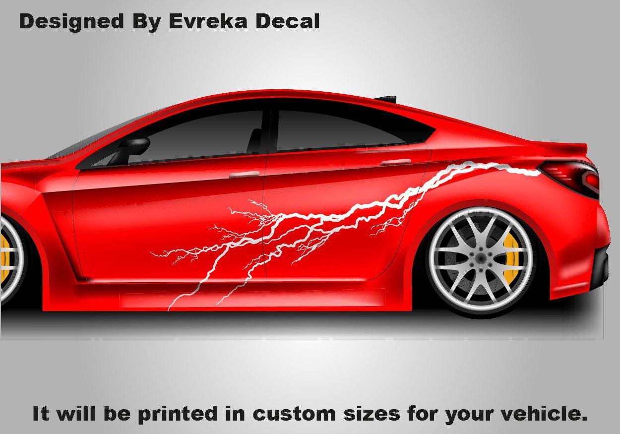 2x Lightning Bolt Car Decal: Large Vinyl Flash Sticker (Both Sides) - Evreka Decal