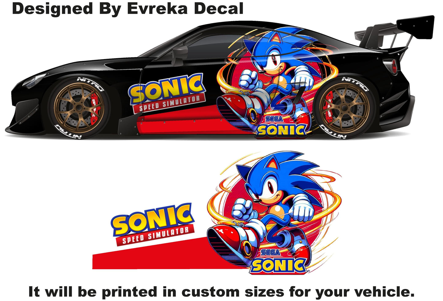 Sonic the Hedgehog Car Side Wrap, Full Color Graphics, Vinyl Livery Decal fit any car, Universal Size, Car Wrap - Evreka Decal