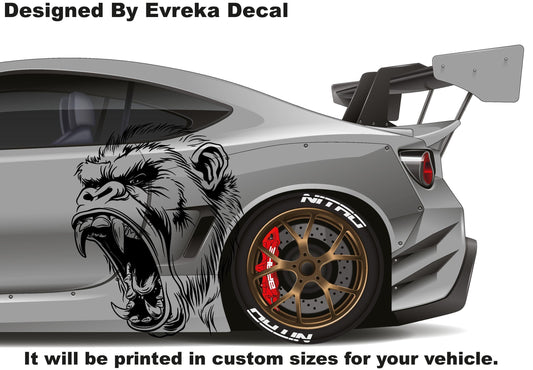 x2 Angry Gorilla Kong Sticker / Decal- INCLUDES BOTH Sides. Decal Sticker King Kong Growling Gorilla | Side of Car Graphic | Vinyl Decal | - Evreka Decal
