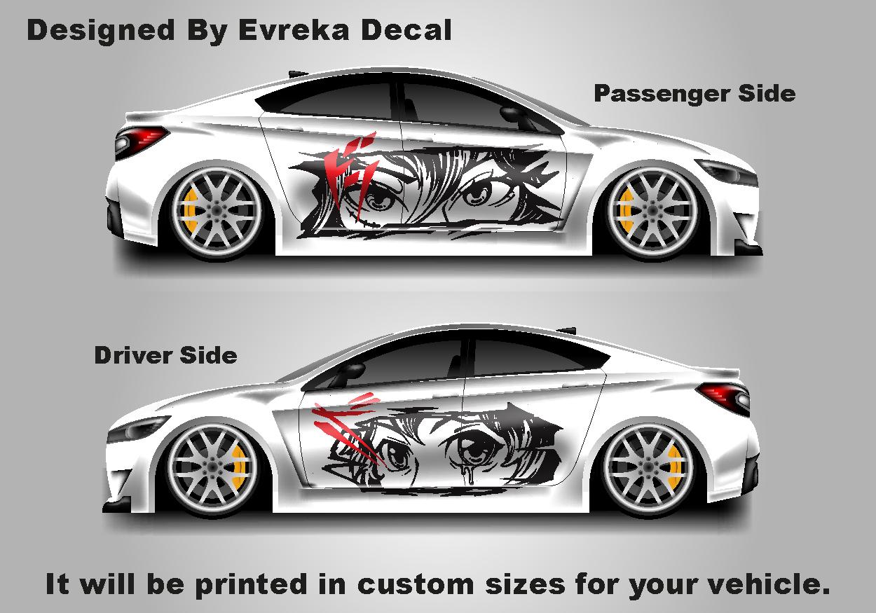 Anime Girl Car Side Wrap, Cartoon Drawing Graphics, Vinyl Livery Decal fit any car, Universal Size, Car Wrap - Evreka Decal