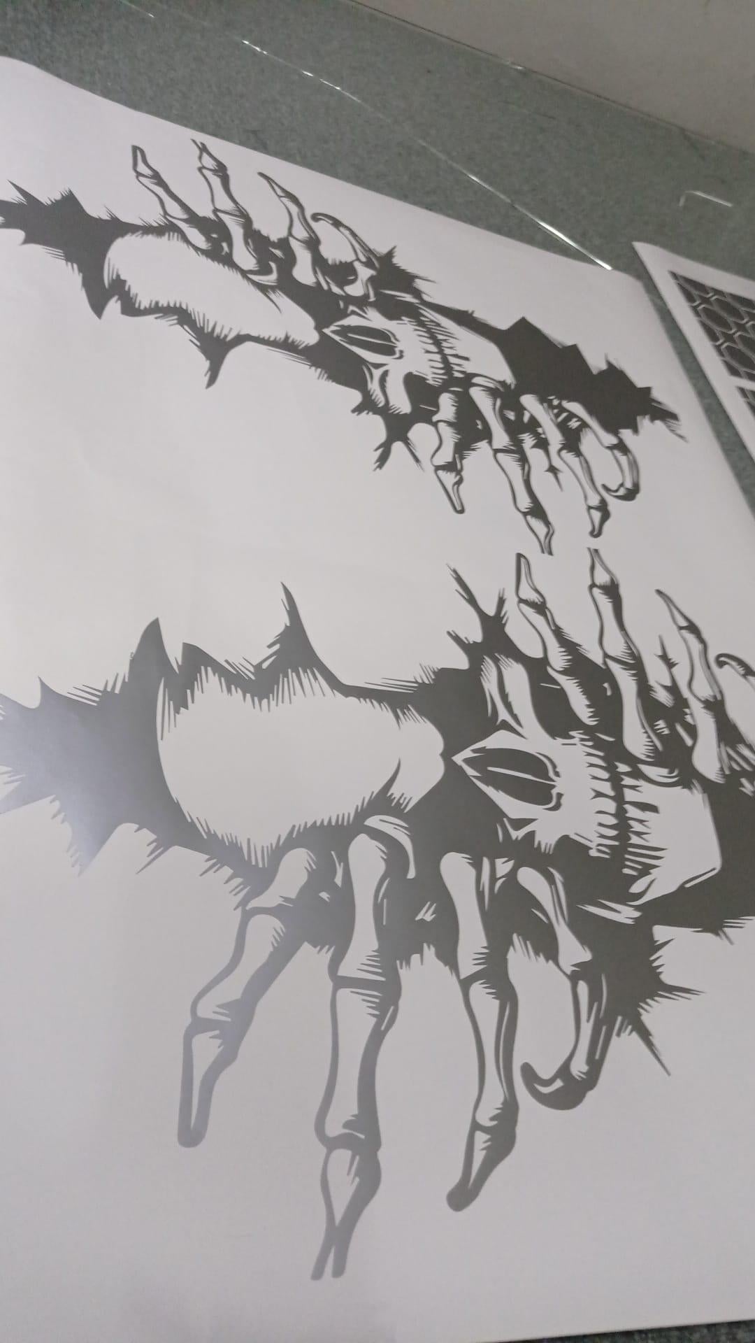 INCLUDES Both Sides - Head Skull Ripping Torn Claws Large Side Grunge Hood Door Car Bed Pickup Vehicle Truck Vinyl Graphic Decal Tailgate US - Evreka Decal