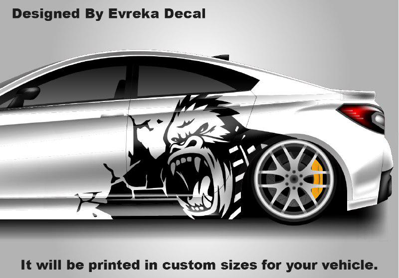 x2 Angry Gorilla Kong Sticker / Decal- INCLUDES BOTH Sides. Decal Sticker King Kong Growling Gorilla | Side of Car Graphic | Vinyl Decal | - Evreka Decal
