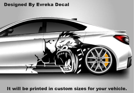 x2 Angry Gorilla Kong Sticker / Decal- INCLUDES BOTH Sides. Decal Sticker King Kong Growling Gorilla | Side of Car Graphic | Vinyl Decal | - Evreka Decal