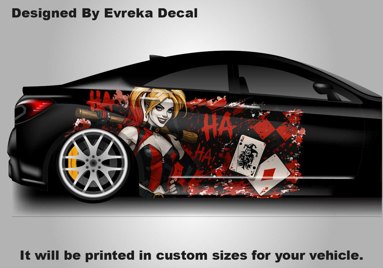 Harley Quinn, Car Livery, Cast Vinyl Wrap, Universal Size, Car Wrap, Car Decal, Car Foil Design - Evreka Decal