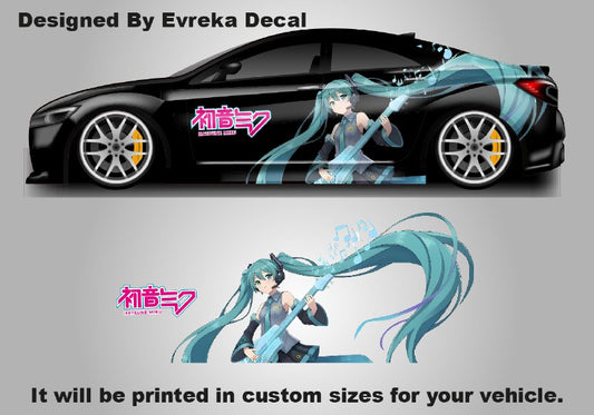 Hatsune Miku Car Decal – Anime Girl Car Wrap Sticker – Vocaloid Itasha Side Graphic – Large Vehicle Vinyl – Custom Size Anime Car Sticker - Evreka Decal